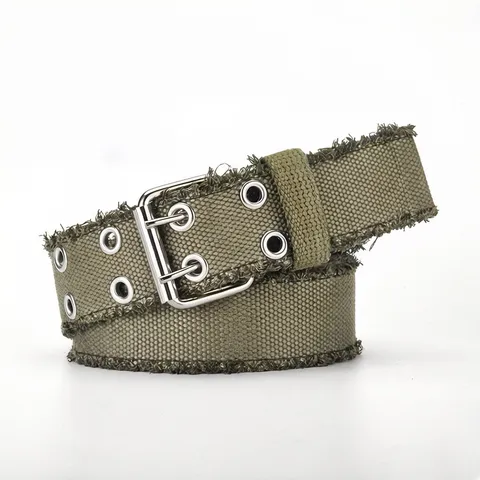 Vintage Distressed Canvas Belt For Women Men Punk Grunge Double Prong Metal Eyelet Casual Jeans Belt Fashion Accessories