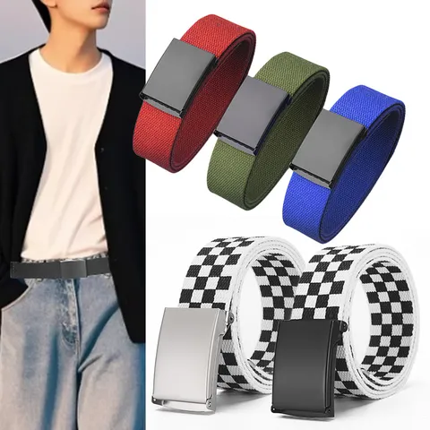 Men's Canvas Tactical Belt Automatic Buckle Casual Woven Webbing Belt Outdoor Stylish Daily Jeans Belt For Men