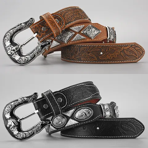 Vintage Retro PU Leather Belt For Women Men Metal Carved Pin Buckle Waistband Casual Jeans Fashion Waist Belt