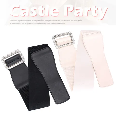 Ceinture Élastique Large de Mode pour Femmes Avec Boucle Strass Perle Bande de Taille Extensible pour Robe Manteau Accessoires
