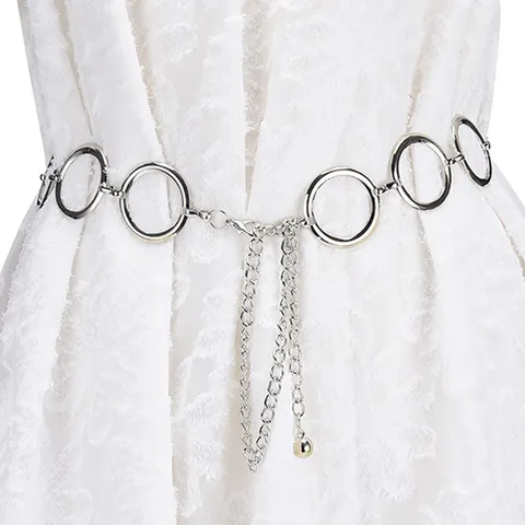 Fashion Metal Waist Chain Belt For Women Rhinestone Flower Inlaid Dress Coat Decorative Belt Chain Gold Silver Body Jewelry