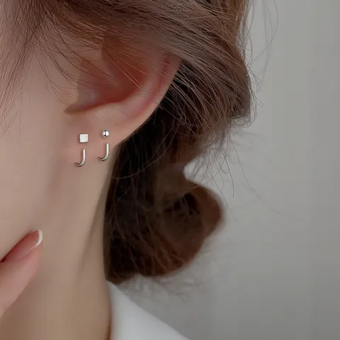 Minimalistische Koperen Geometrische Oorknopjes Vierkante Kubus Ronde Kraal J-Vorm Haak Oorbellen Voor Vrouwen Sieraden Cadeau