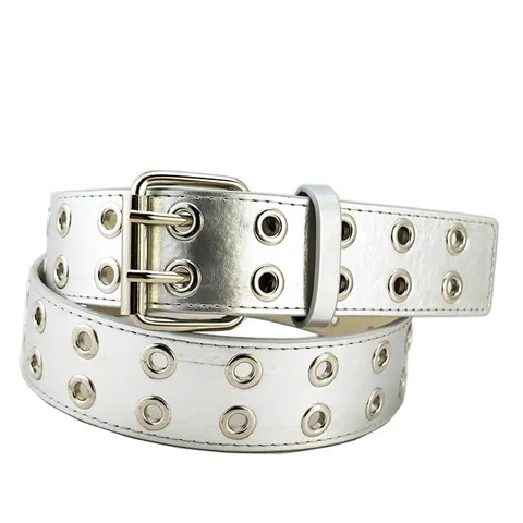 Cinturón de Estilo Punk con Doble Ojal Cuero PU Hebilla de Metal con Pin Remache Cinturón de Pantalón Casual Para Mujeres Hombres Accesorios de Moda