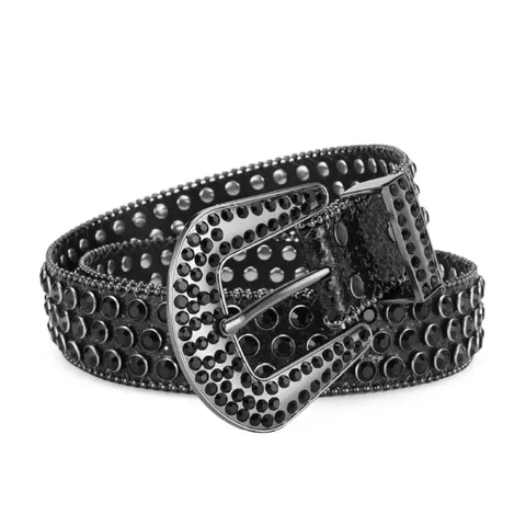 Punk Style Wide Leather Belt Rhinestone Rivet Inlaid Western Cowboy Sparkle Fashion Waist Belt For Women