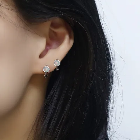 Minimalist White Gold Plated Copper Round Zirconia Earring Buckle For Women Men Daily Planet Synthetic Opal Stud Earrings
