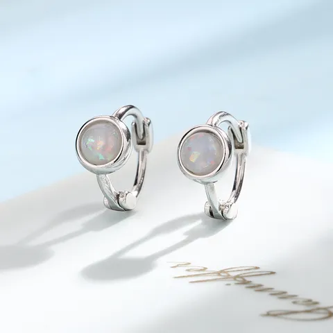 Minimalist White Gold Plated Copper Round Zirconia Earring Buckle For Women Men Daily Planet Synthetic Opal Stud Earrings
