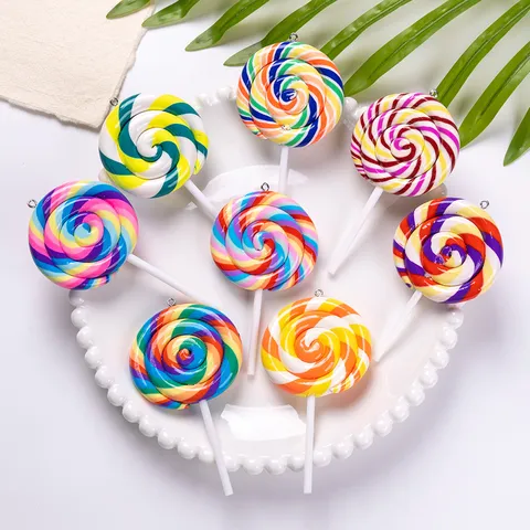 Simulation Polymer Clay Lollipop Pendant DIY Keychain Accessory Colorful Spiral Candy Bag Charm Jewelry Making Components