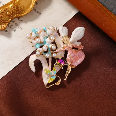 Vintage Enamel Fairy Brooch For Women Alloy Lily Of The Valley Pin With Artificial Pearl Rhinestone Cute Floral Clothing Jewelry Gift