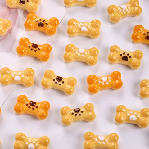 Cute Resin Meat Bone Cookie Food Play Charms With Paw Print Pattern DIY Accessories For Hair Clips Pet Jewelry Hole Shoe Decor