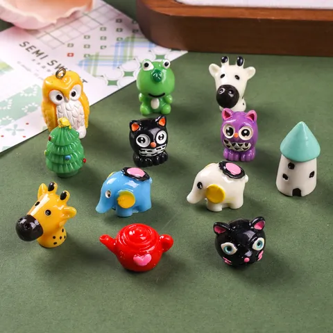 Miniature Cartoon Resin Animal Ornaments For Micro Landscape Bonsai Fairy Garden Decoration Mixed Animal Figurines Hand Painted DIY Crafts Desktop Ornaments