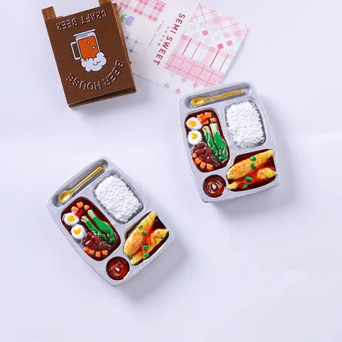 Realistic Resin Miniature Food Fridge Magnet 3D Chinese Bento Noodles Steamed Egg Decor DIY Home Kitchen Decoration