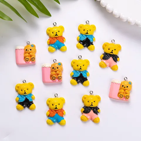 Cute Cartoon Teddy Bear Resin Pendants Colorful Animal Charms For DIY Phone Case Clothing Accessories Jewelry Making Craft Materials