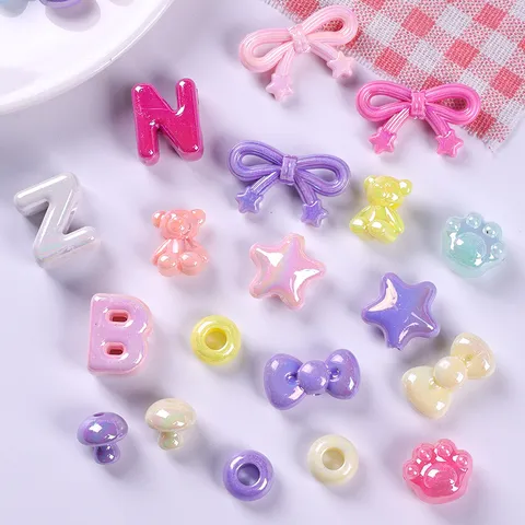 AB Iridescent Acrylic Beads Letter Heart Star Cartoon Shapes Colorful DIY Jewelry Making Findings Accessories For Phone Lanyards Bracelets Hair Accessories