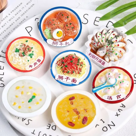 Imanes de Nevera 3D Simulación Cocina China Resina Miniatura Comida Pegatinas Modelos Platos Tradicionales Decoración Hogar