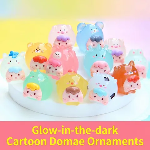 Glow In The Dark Cartoon Animal Resin Figurine Mini Desktop Ornament DIY Keychain Pendant Home Decoration Cute Jelly Doll