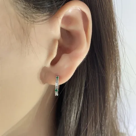 Pendientes de Aro Geométricos de Cobre con Circonita Verde para Mujer de Alta Calidad Pavé Incrustados Brillantes Joyería Diaria Regalo