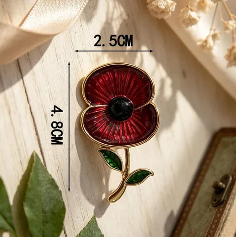 Vintage Red Poppy Flower Enamel Brooch Pin For Memorial Day Alloy Gold Plated Floral Badge Jewelry Accessory For Men Women