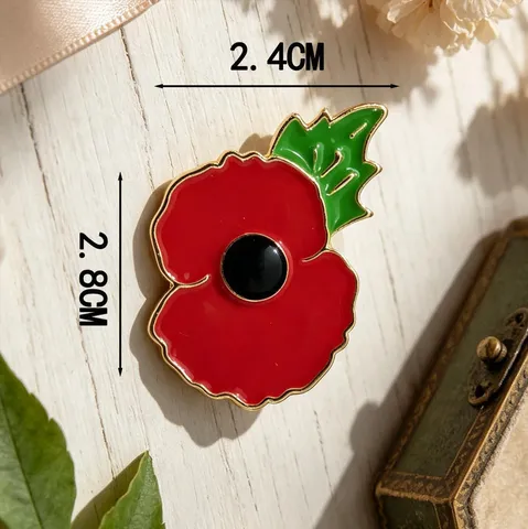 Vintage Red Poppy Flower Brooch Enamel Alloy Badge Pin Anniversary Memorial Decorative Unisex Clothing Accessories Jewelry Gift