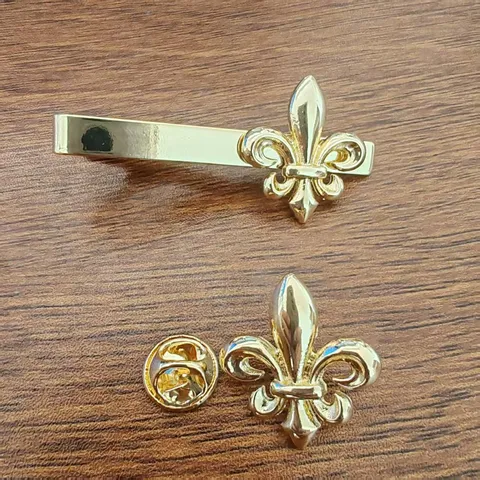 Vintage Gold Copper Alloy Fleur-de-lis Tie Clip and Brooch Set For Men Formal Business Wedding Fashion Accessories Gift