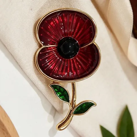 Vintage Red Poppy Flower Enamel Brooch Pin For Memorial Day Alloy Gold Plated Floral Badge Jewelry Accessory For Men Women