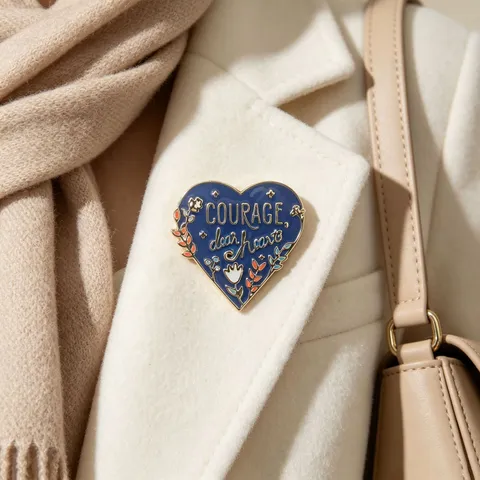 Vintage Blaues Herz Emaille Brosche Gold Vergoldet Legierung Stift Courage Dear Heart Slogan Blumendesign Damen Mode Accessoire Geschenk