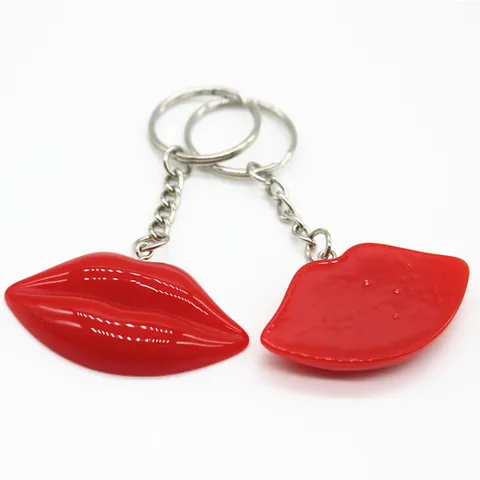 Fashion Creative Resin Red Pink Lips Keychain Glossy Lip Pendant Bag Accessory For Women Girls Jewelry Gift