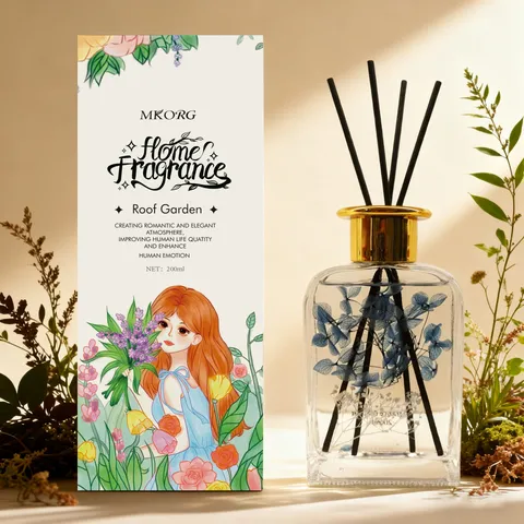 Conjunto de Difusor de Varillas Sin Llama para Interior Hogar Hotel Ambientador Aromaterapia Aceite Esencial Con Flores Secas Y Varillas