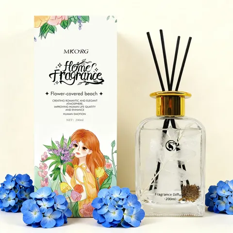 Conjunto de Difusor de Varillas Sin Llama para Interior Hogar Hotel Ambientador Aromaterapia Aceite Esencial Con Flores Secas Y Varillas