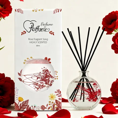 Difusor de Aromas para Hogar Botella de Vidrio Con Varillas de Ratán Y Flores Secas Ambientador Desodorizador Para Dormitorio Salón