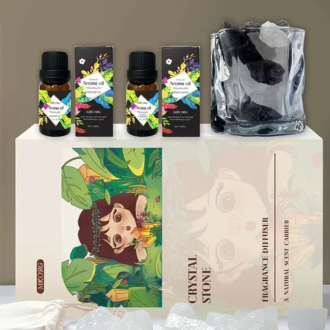 Set Regalo di Oli Essenziali per Aromaterapia in Pietra di Cristallo Diffusore di Fragranza Senza Fumo per Interni Decorazione per la Casa