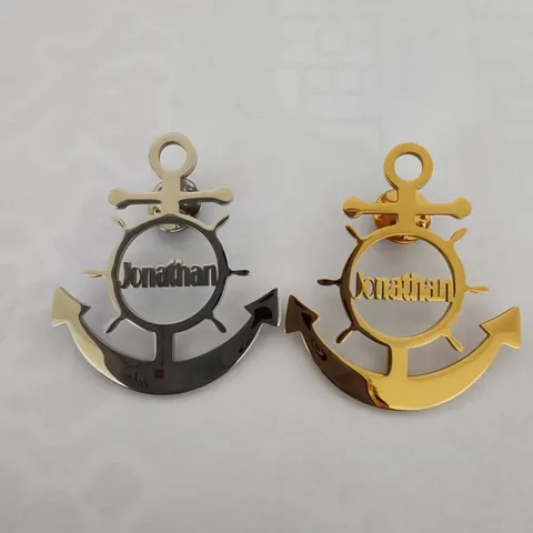 Nautical Anchor Rudder Stainless Steel Brooch Pin For Men Women Polished Hollow Design Suit Coat Corsage Jewelry Accessories