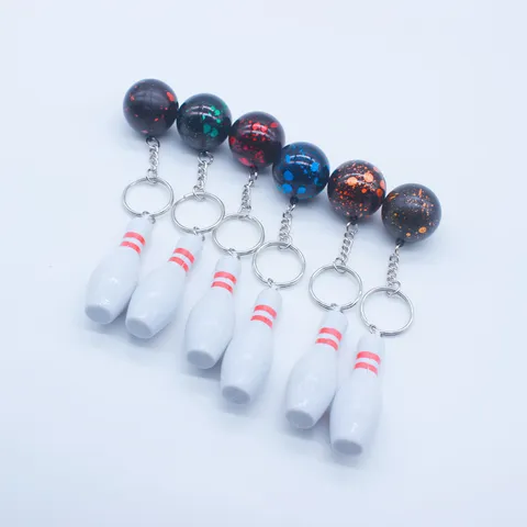 Miniature Simulation Sports Keychain Bowling Baseball Tennis Golf Club Racket Ball Creative Metal ABS Plastic Bag Charm Sport Fans Gift