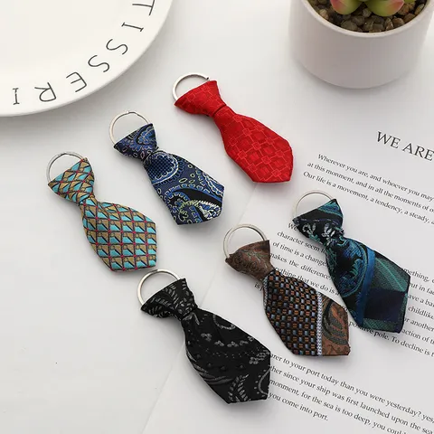 Mini Krawatte Schlüsselanhänger Seidenstoff Satin Muster Schlüsselring Kreativ Tasche Anhänger Geschenk Mischstile Mode Zubehör