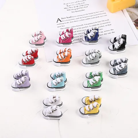 Miniature Canvas Shoe Keychain Accessory For Dolls Colorful High Top Toy Sneaker Keyring Charms For Bags Accessories