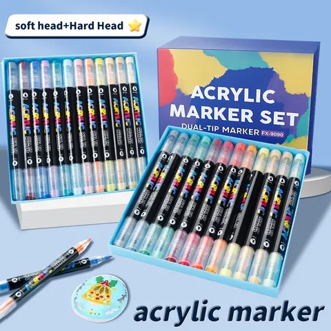 Ensemble De Marqueurs De Peinture Acrylique Double Pointe Professionnel Couleurs Assorties Marqueurs Imperméables Pour Art Dessin