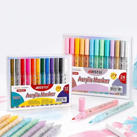Acrylic Markers Valve Press Waterproof Permanent Paint Pens For Painting Canvas Glass Ceramic Wood Stone Fabric Art Supplies