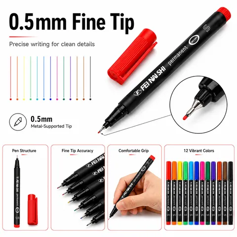 Watergebaseerd Gekleurd Fineliner Pennenset Fijne Punt Tekenmarker Met PVC Tas Voor Studenten Kunst Schrijven En Schetsen