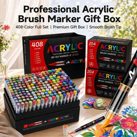 Pennarelli Acrilici Professionali Punta a Pennello Multicolore Inchiostro Liquido per Dipingere su Carta Sasso Vetro Legno Ceramica Tela Forniture d'Arte