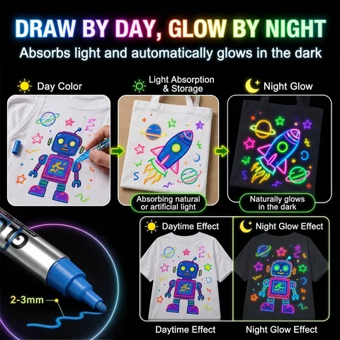 Glow In The Dark Fabric Markers For Clothing Shoes DIY Painting Multicolor Luminous Textile Pens Permanent Art Supplies