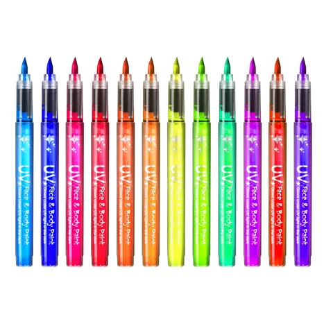 Set di Penne per Pittura Corporea Liquida con Effetto UV e Pennarelli Fluorescenti al Neon per Festa Concerto Arte di Graffiti