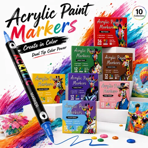 Juego de Rotuladores de Pintura Acrílica de Doble Extremo Doble Color Marcadores de Graffiti para Niños Suministros Escolares