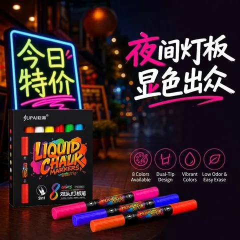 8 Farben Dual Tip Flüssigkreidemarker Abwischbare Neon LED Schrifttafel Stifte Fluoreszierende Glasfenstermarker Zum Malen