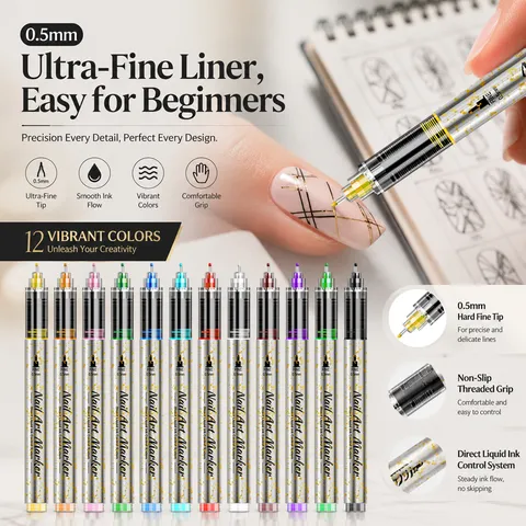 0.5mm Nagelkunst Graffiti Pen Ultrafijne Naaldpunt Tekening Liner Marker Voor Professionele DIY Nagel Decoratie Veelkleurige Nagels Gereedschap