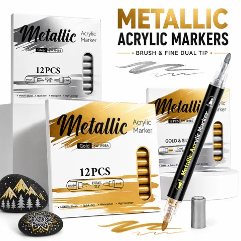 Metalen Acryl Marker Pennen Dubbele Punt Goud En Zilver Markeerstiften Voor DIY Fotoalbums Wenskaarten Schilderen
