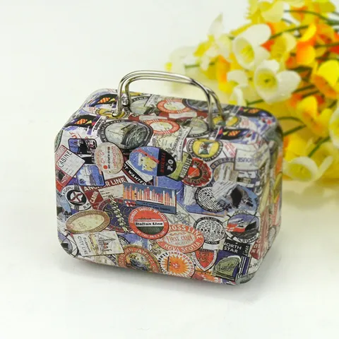 Caja de Almacenamiento de Hojalata Vintage Mini Maleta Portátil Caja de Caramelos Organizador Cosmético de Metal Estuche de Regalo Decorativo
