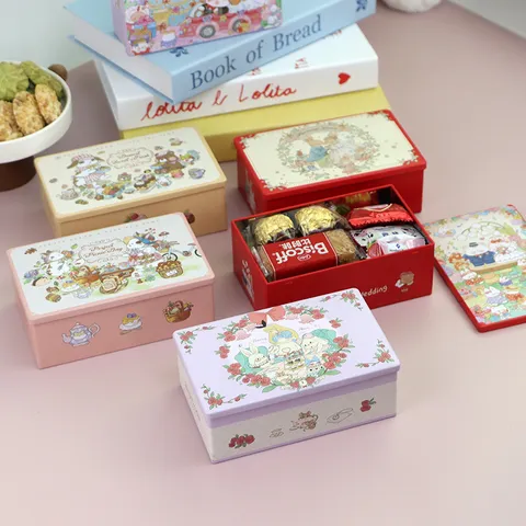Boîte en Métal Carré en Fer-blanc Mignonne Illustration de Dessin Animé Boîte de Rangement Pour Fête de Mariage Bonbon Cadeau Contenant d'Emballage