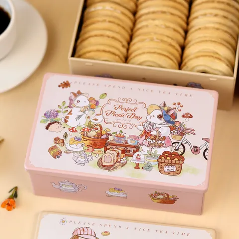 Boîte en Métal Carré en Fer-blanc Mignonne Illustration de Dessin Animé Boîte de Rangement Pour Fête de Mariage Bonbon Cadeau Contenant d'Emballage