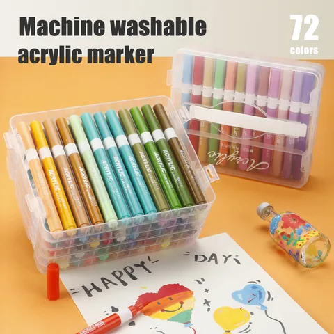 Set de Rotuladores Acrílicos Punta Suave Rotuladores de Acuarela Lavables Art Markers para Estudiantes Pintura Dibujo Escuela