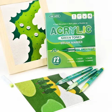 Grüner Wald Serie Direktflüssiger Acryl Marker Stift Set Sortierte Farben Weiche Pinselspitze Wasserdichte Kunstmarker Zum Zeichnen