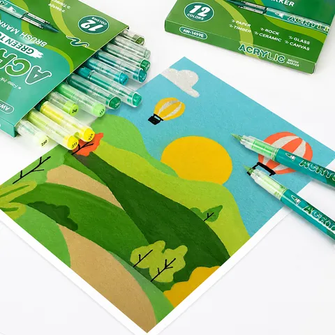 Grüner Wald Serie Direktflüssiger Acryl Marker Stift Set Sortierte Farben Weiche Pinselspitze Wasserdichte Kunstmarker Zum Zeichnen